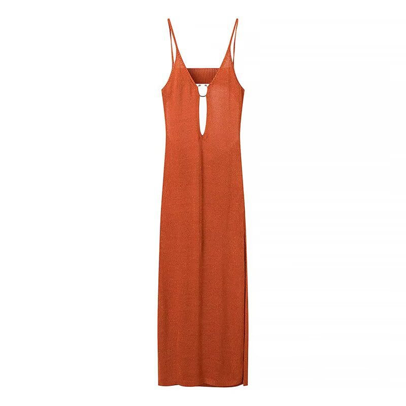 Damen Maxikleid mit hochwertigem, elastischem Stoff und tiefem V-Ausschnitt R&B