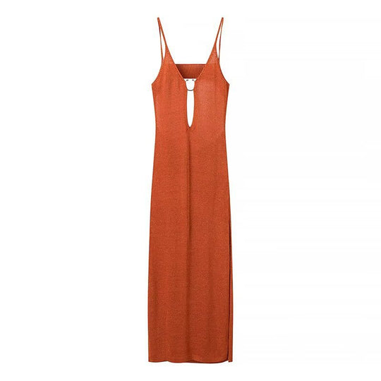Damen Maxikleid mit hochwertigem, elastischem Stoff und tiefem V-Ausschnitt R&B