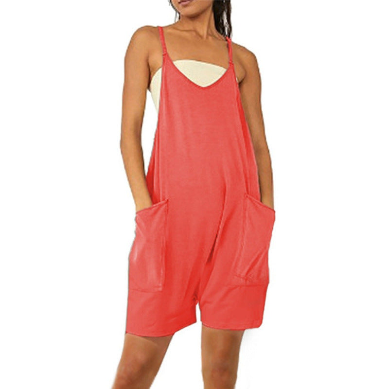 Damen Lässiger Jumpsuit mit tiefem Ausschnitt und praktischen Taschen R&B