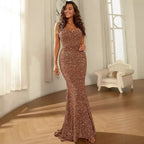 Damen Figurbetontes Glitzer-Abendkleid mit herzförmigem Ausschnitt und schwingendem Rock EB