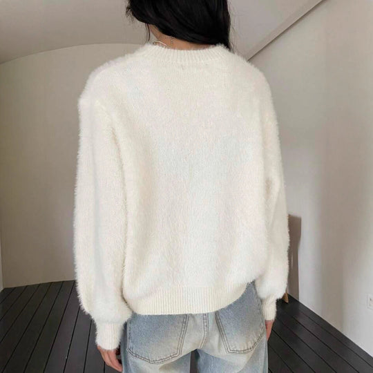 Damen Flauschiger Modischer Pullover mit weitem Schnitt R&B