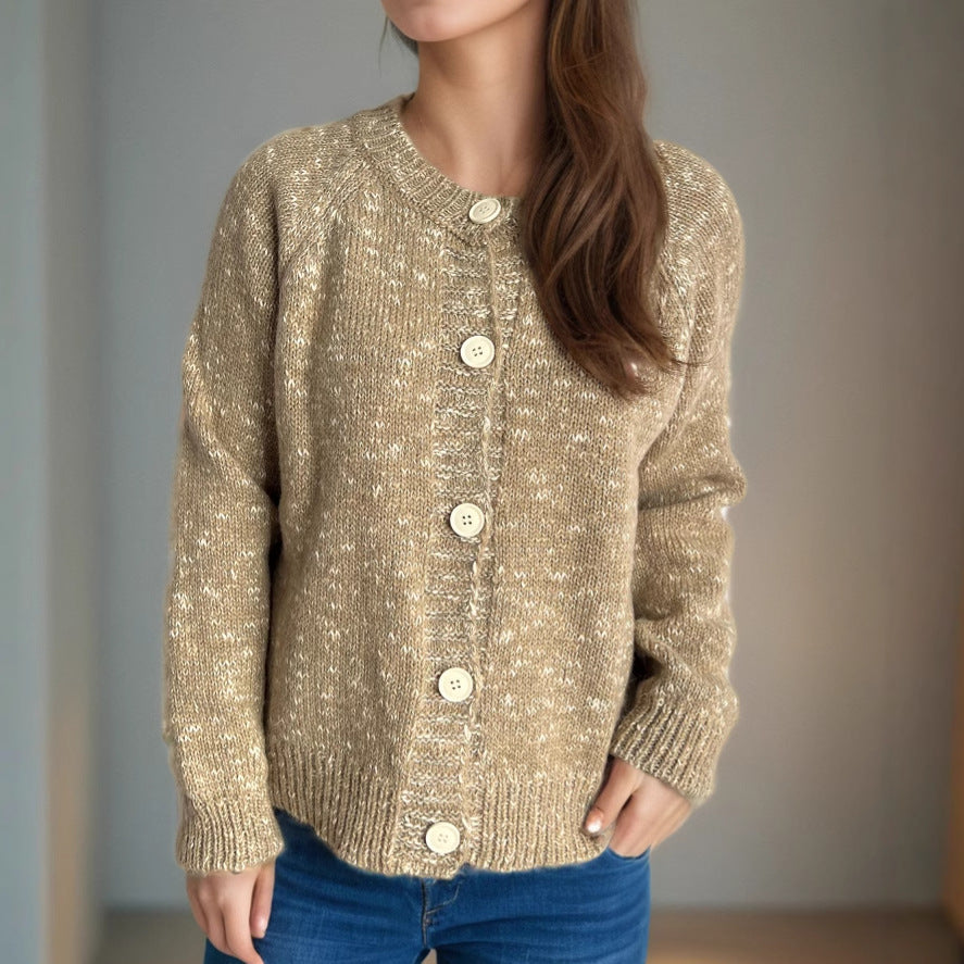 Damen lässiger Strickcardigan mit großen Knopfdetails und weichem Material R&B