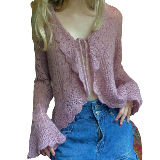 Damen gehäkelter Cardigan mit Rüschendetails R&B
