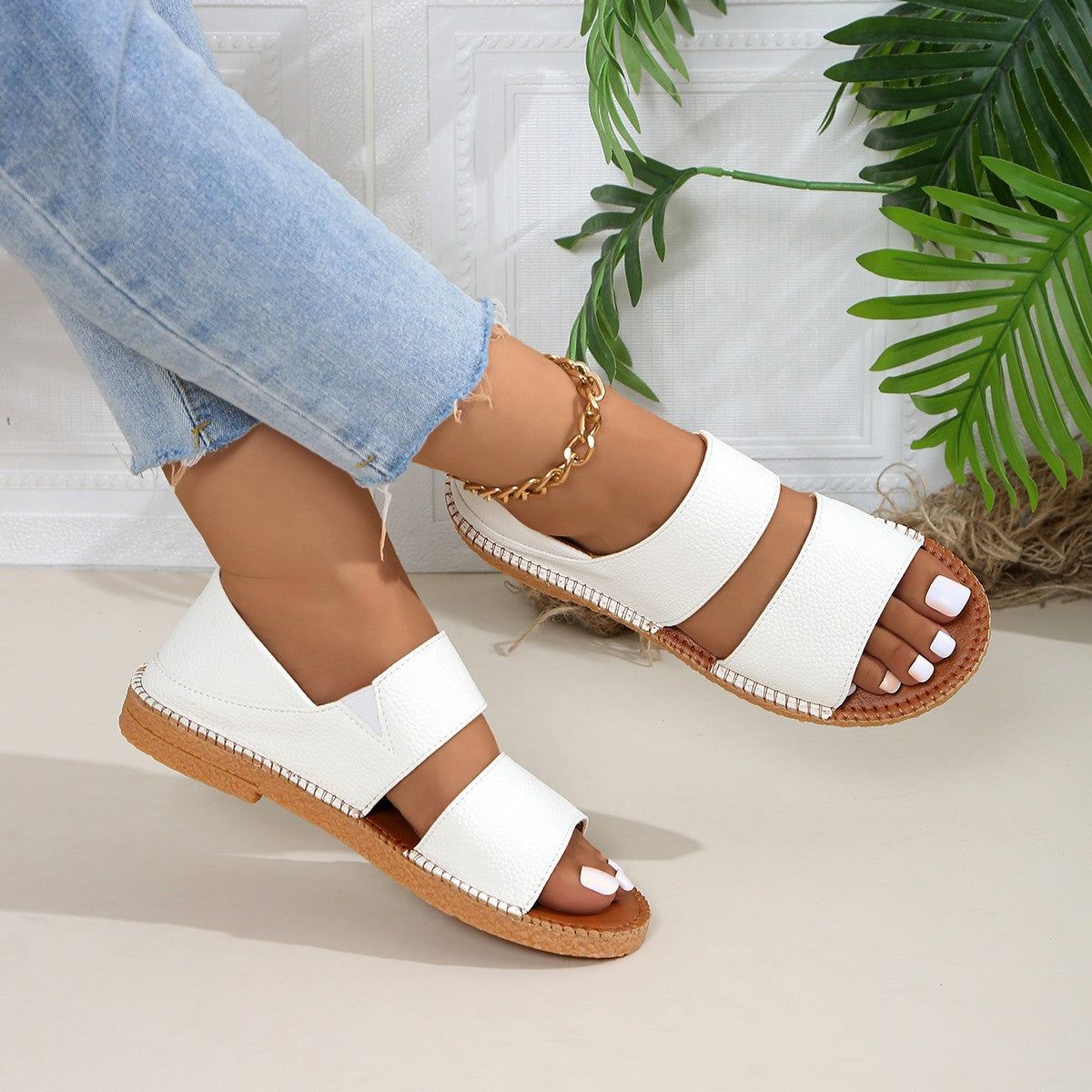 Damen Komfortable Riemensandalen mit doppeltem Klettverschluss R&B