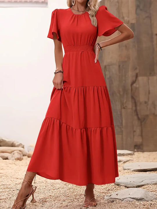 Damen Maxikleid mit raffiniertem Taillenbund und fließendem Rock R&B