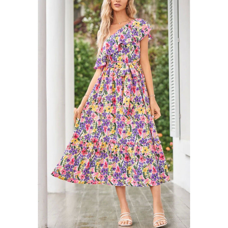 Damen Maxikleid mit asymmetrischem Schnitt und floralem Volantdesign R&B