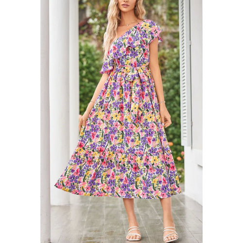 Damen Maxikleid mit asymmetrischem Schnitt und floralem Volantdesign R&B
