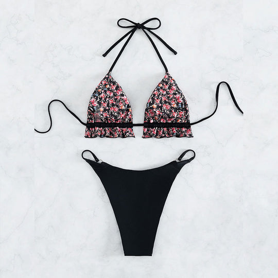 Damen Triangel-Bikini mit floralem Rüschendesign R&B