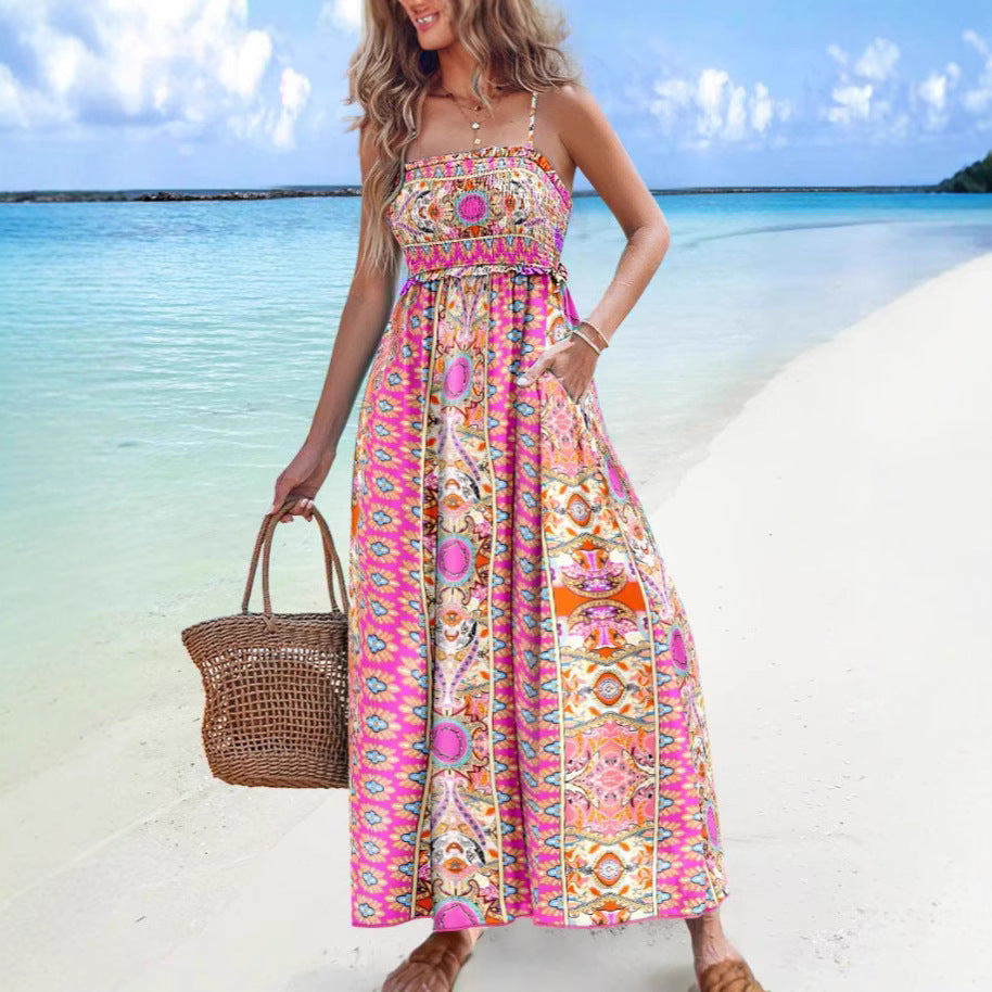Damen Maxikleid im modernen Bohème-Stil mit dekorativem Muster R&B