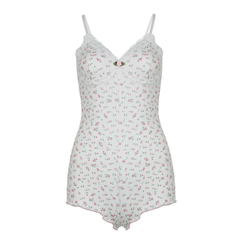 Damen Schlafbody mit zartem Blumenmuster und eleganter Spitzenverzierung R&B