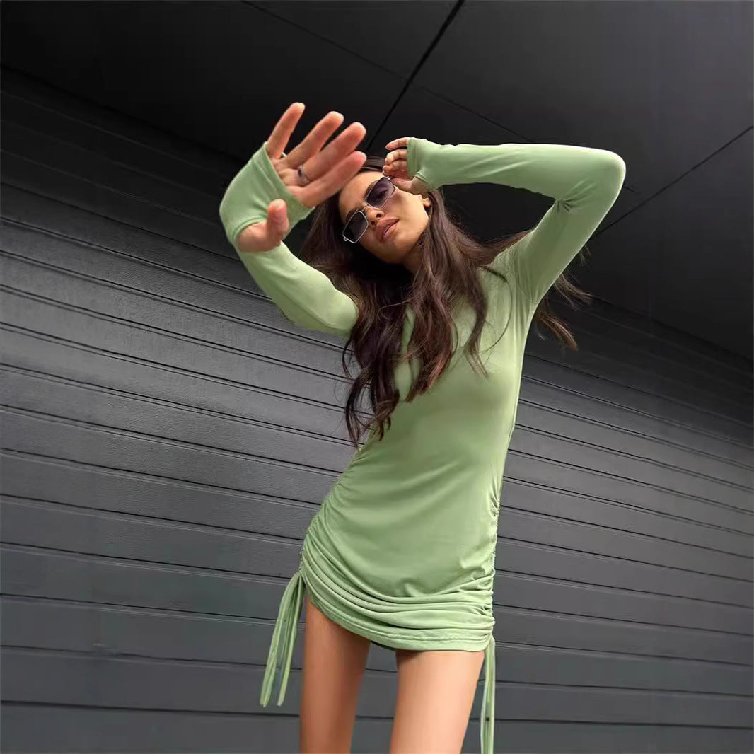 Damen Figurbetontes langärmliges Minikleid mit seitlicher Raffung