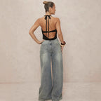 Damen Haltertop mit tiefem V-Ausschnitt und eleganter Drapierung R&B