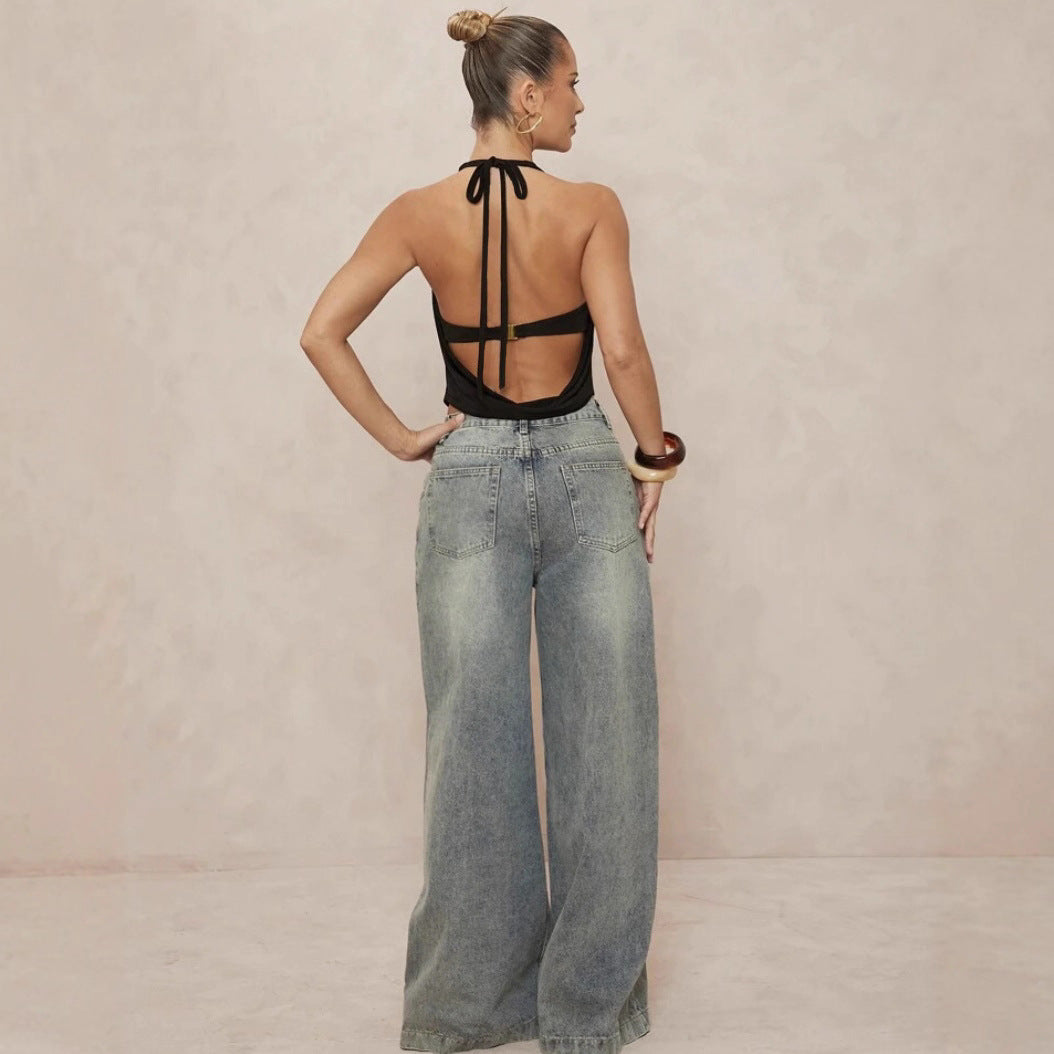 Damen Haltertop mit tiefem V-Ausschnitt und eleganter Drapierung R&B
