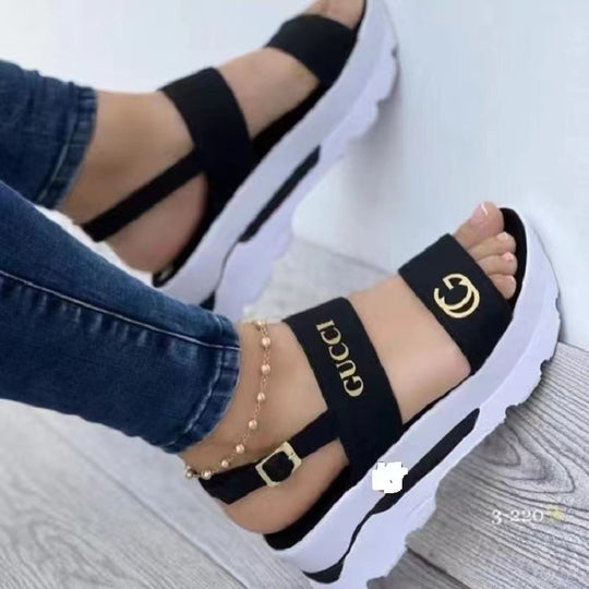 Damen Komfortable Plattform-Sandalen mit breiten Riemen und rutschfester Sohle R&B
