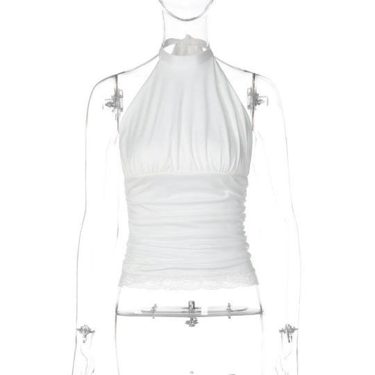 Damen Elegantes Haltertop mit Rüschen und Spitzenabschluss R&B