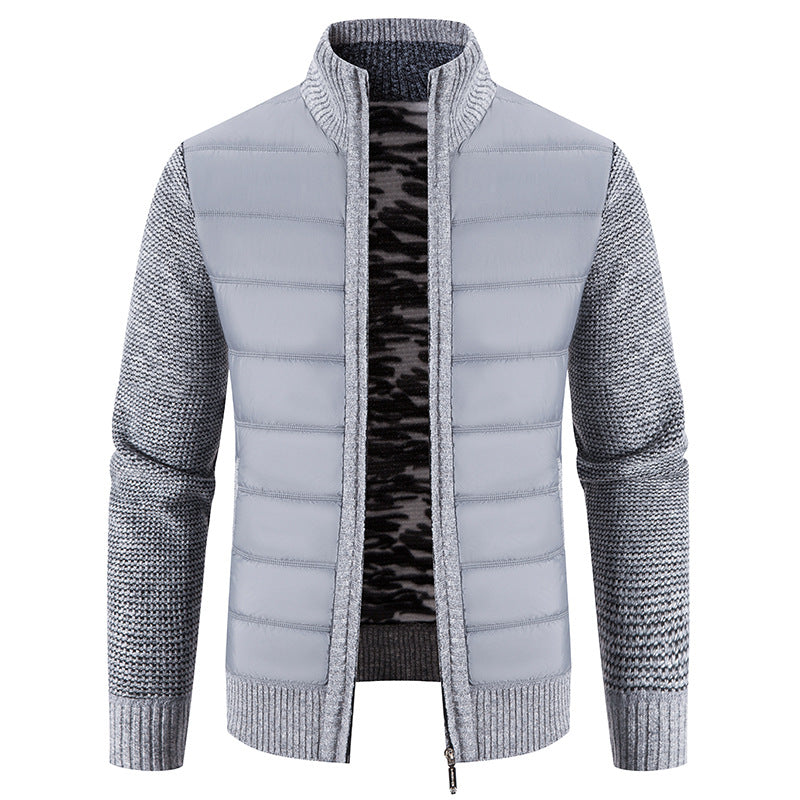 Herren Steppjacke mit hybridem Strickdesign und hohem Kragen