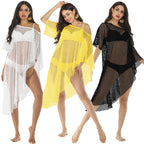 Damen lässiger Netz-Strandüberwurf mit asymmetrischem Schnitt R&B