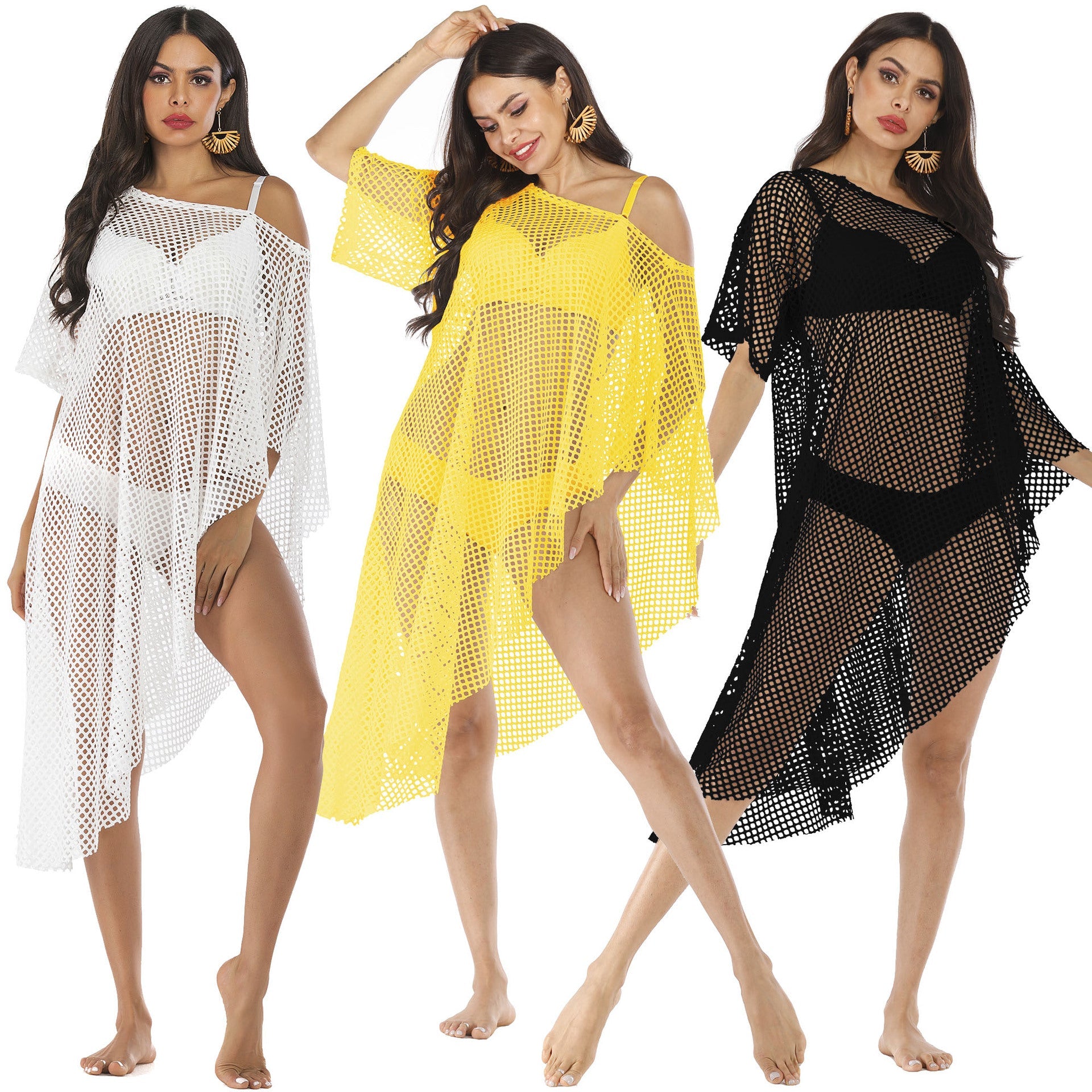 Damen lässiger Netz-Strandüberwurf mit asymmetrischem Schnitt R&B