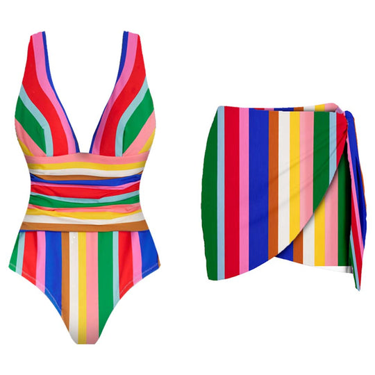 Damen Eleganter Badeanzug mit raffiniertem Streifendesign R&B