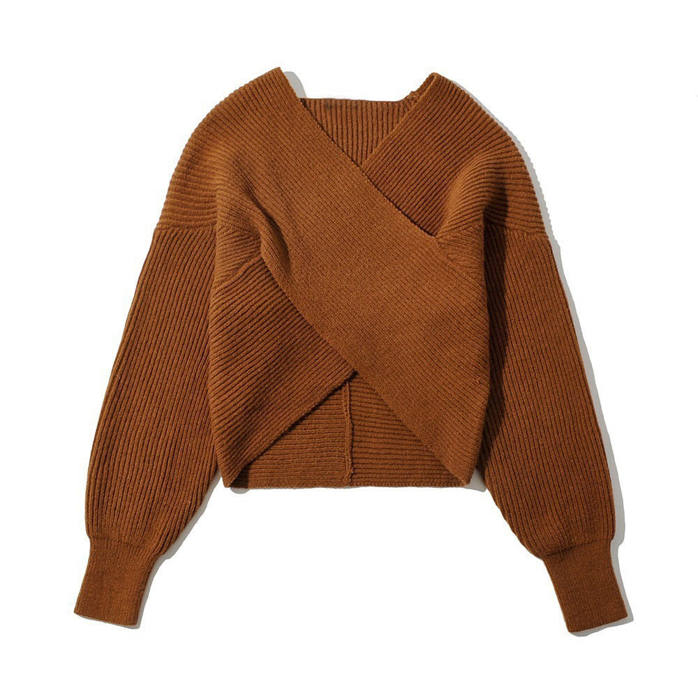 Damen Gemütlicher Strickpullover mit modernem Wickeldesign R&B