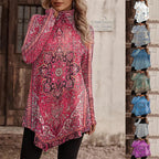 Damen Tunika mit floralem Design und hohem Kragen R&B