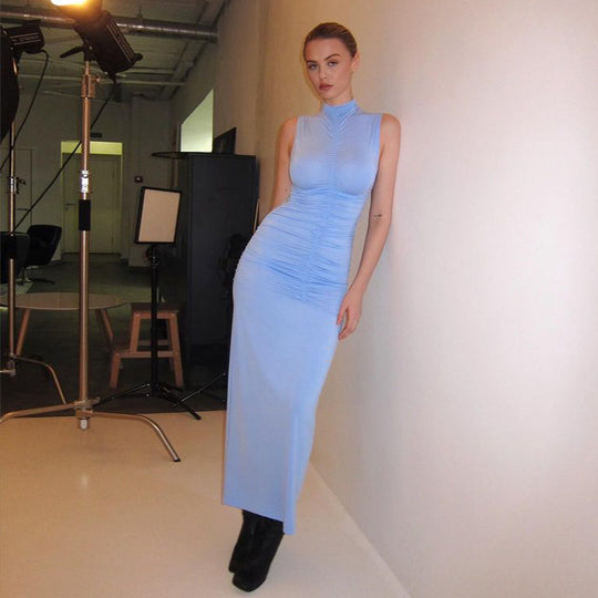 Damen Midikleid mit raffiniertem Rüschendesign und hohem Kragen R&B