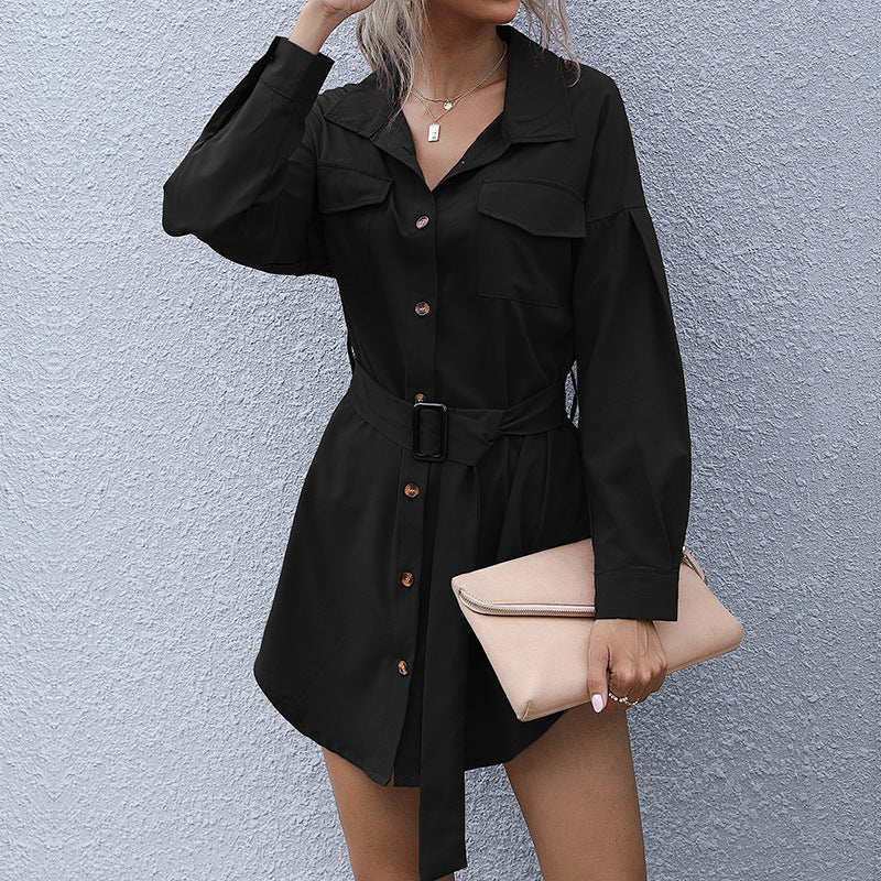Damen Hemdblusenkleid mit Taillengürtel und praktischen Brusttaschen R&B