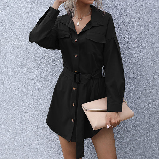 Damen Hemdblusenkleid mit Taillengürtel und praktischen Brusttaschen R&B