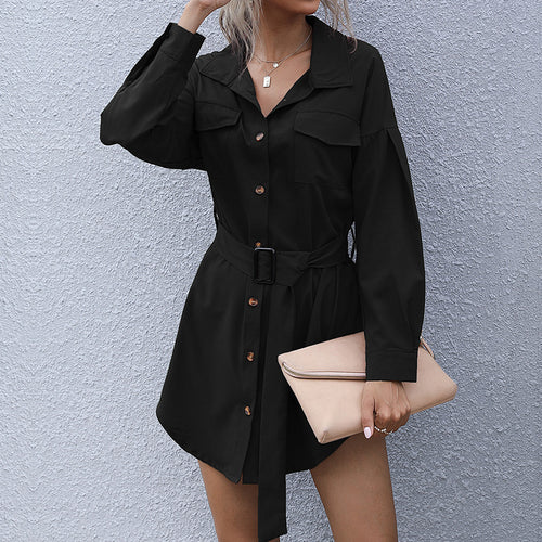 Damen Hemdblusenkleid mit Taillengürtel und praktischen Brusttaschen R&B