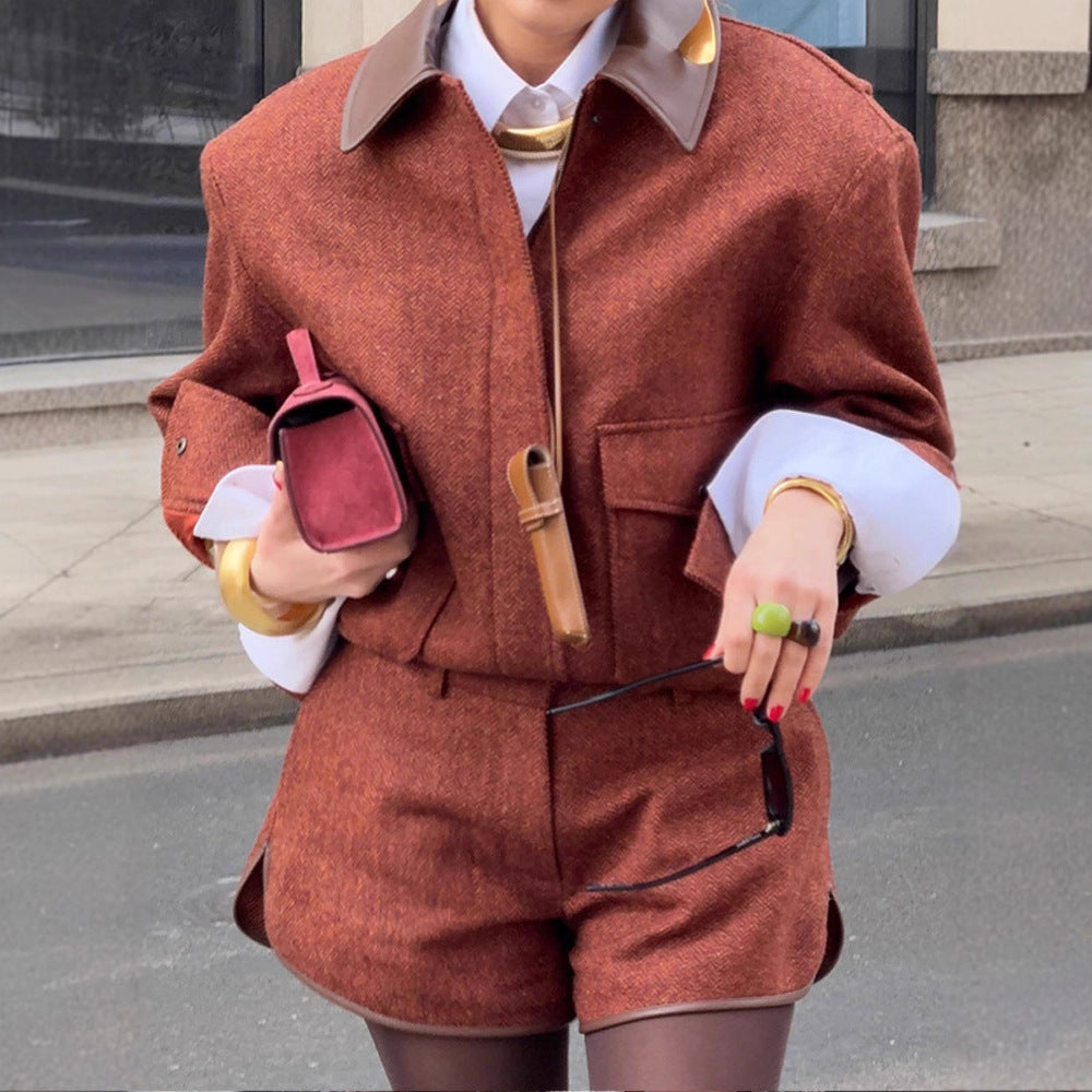 Damen modisches Blazer- und Shorts-Set mit strukturiertem Obermaterial R&B