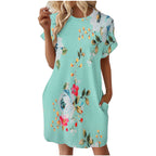 Damen lässiges Sommerkleid mit Blumenmuster und praktischen Taschen R&B