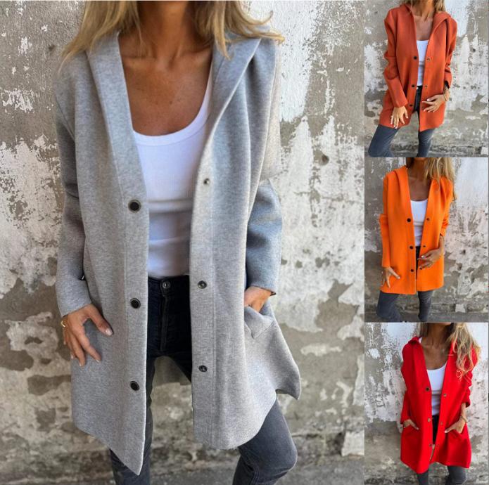 Damen nan Kapuzenmantel mit Druckknopfleiste und geradem Oversize-Schnitt R&B