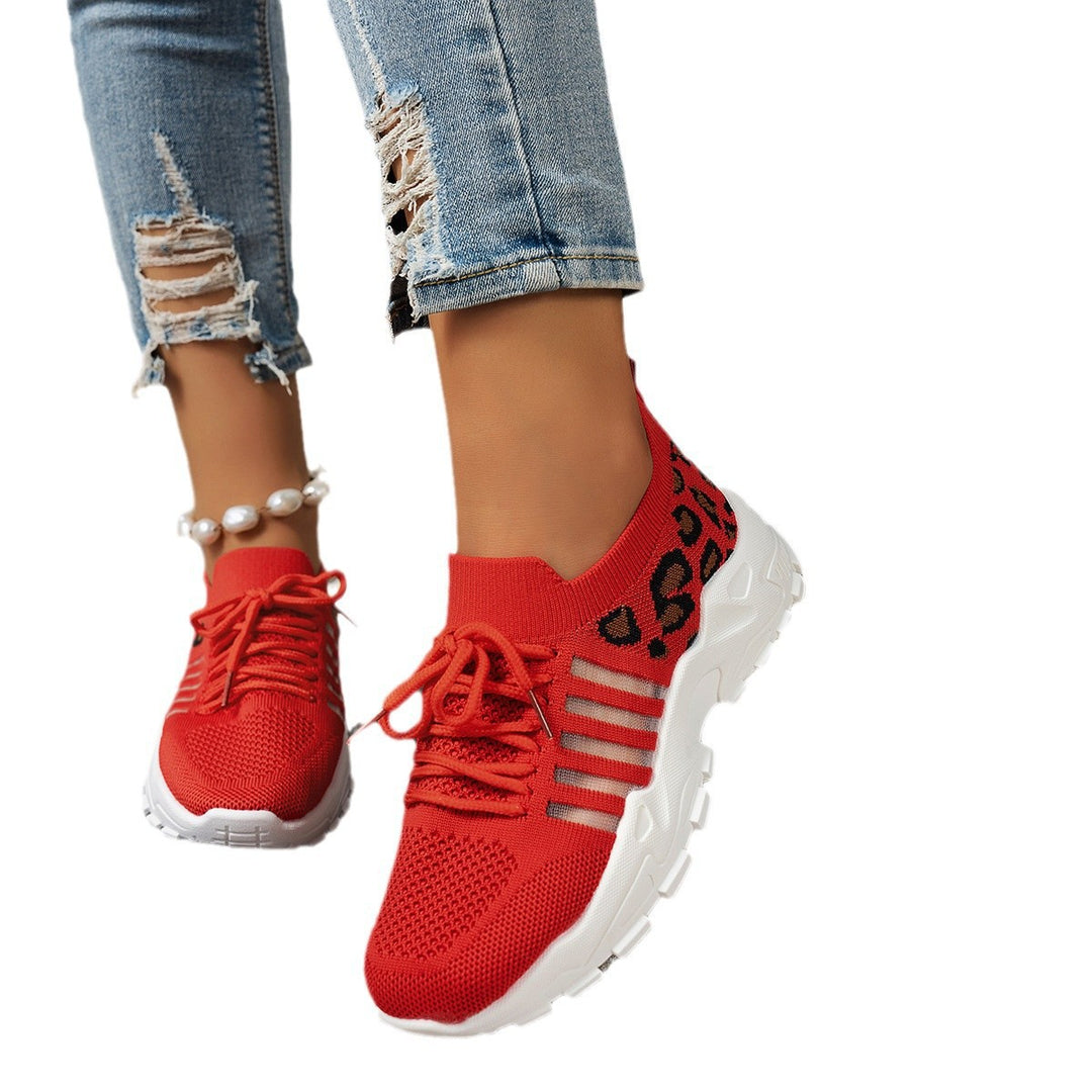 Damen Sportliche Sneakers mit atmungsaktivem Netzdesign und modischem Leopardenmuster R&B