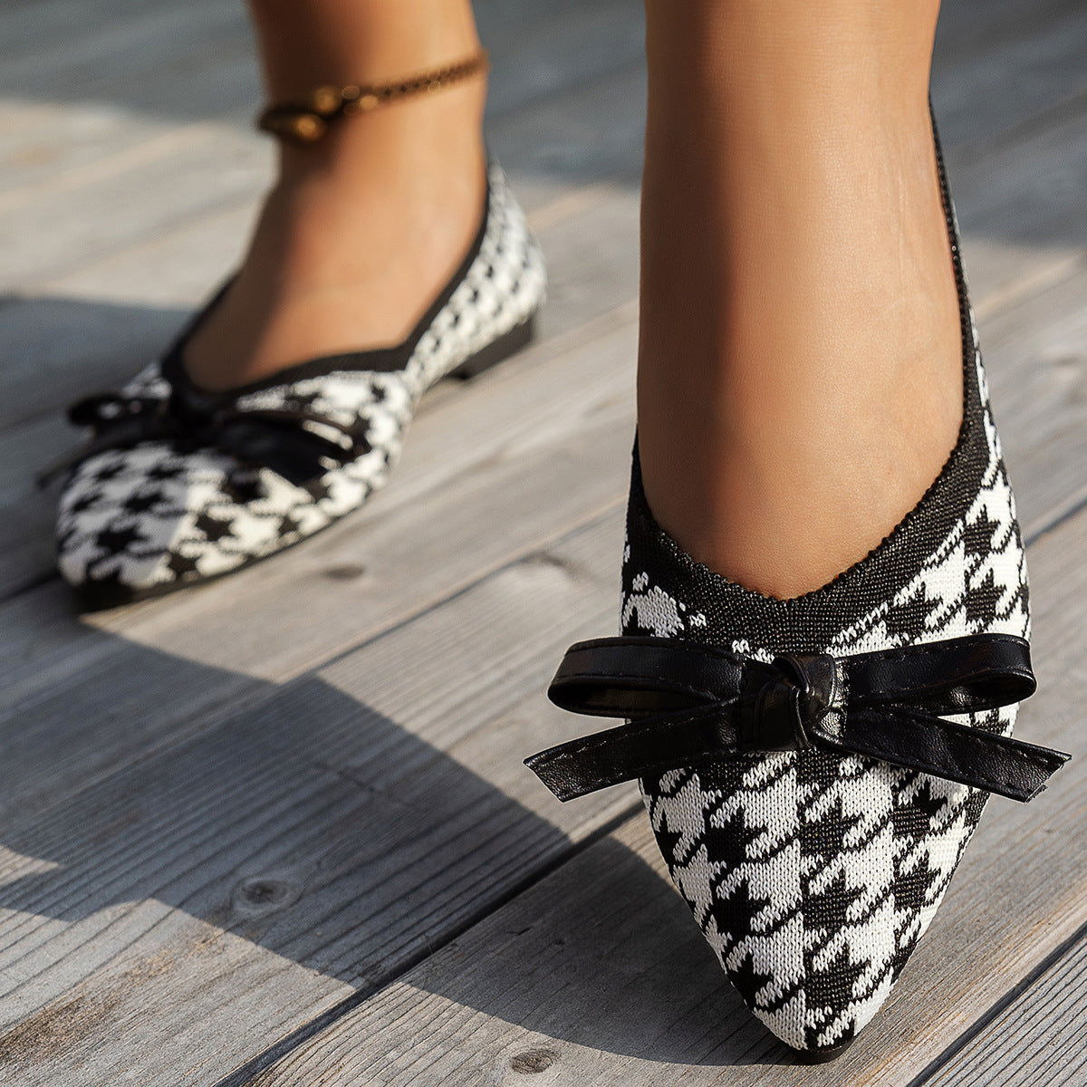 Damen spitze Ballerinas mit modischem Punkte-Muster und eleganten Schleifen R&B