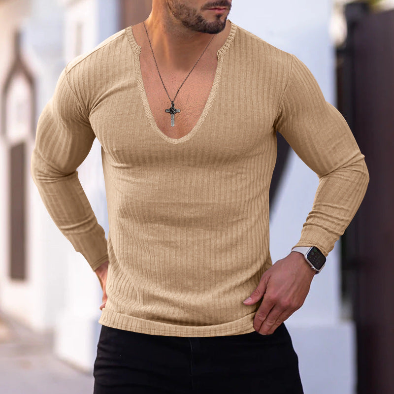 Herren langarm V-Ausschnitt Shirt mit strukturiertem Design R&B