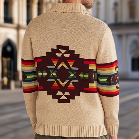 Herren Strickcardigan mit farbenfrohem Muster und lässigem Schnitt R&B