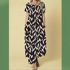 Damen Maxikleid mit elegantem Blattmuster und praktischen Taschen R&B