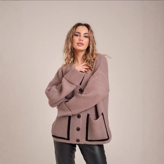 Damen Großer Strickcardigan mit dekorativen Knopfdetails und lässigem Schnitt R&B