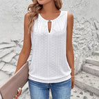 Damen luftiges Tanktop mit dekorativem Ausschnitt und feiner Struktur R&B