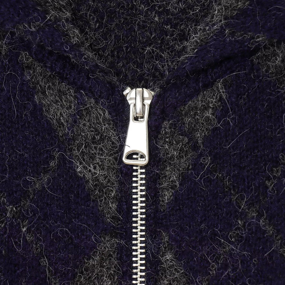 Damen modische Karojacke mit hohem Kragen und Reißverschluss R&B