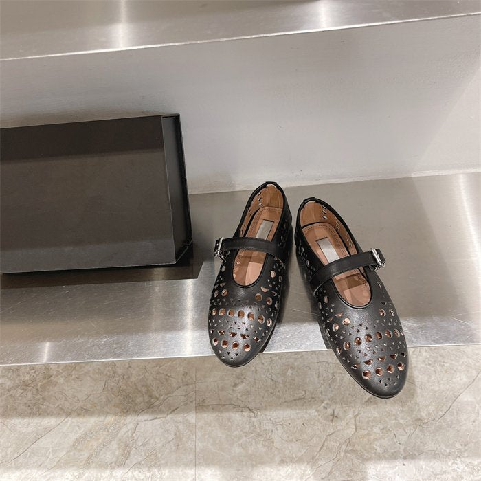 Damen elegante Ballerinas im modischen Lochdesign mit verstellbarem Riemen R&B