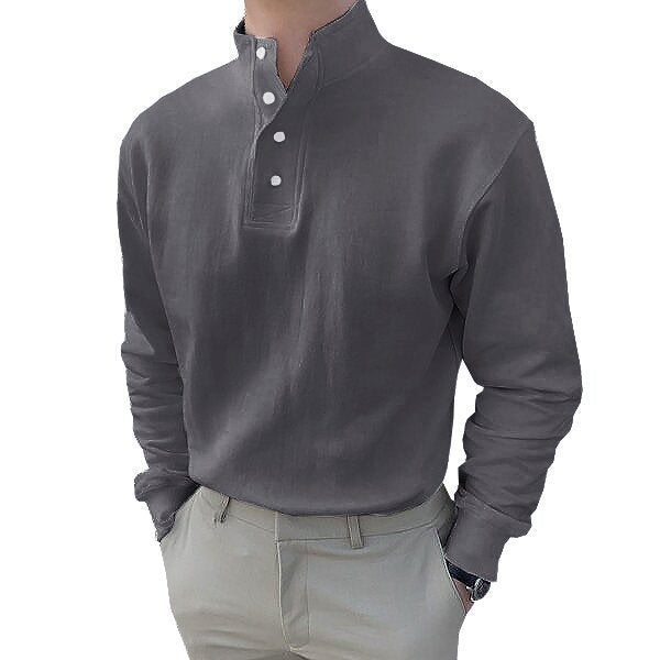 Herren Langarm-Henley-Shirt mit modernem Stehkragen und Knopfleiste R&B