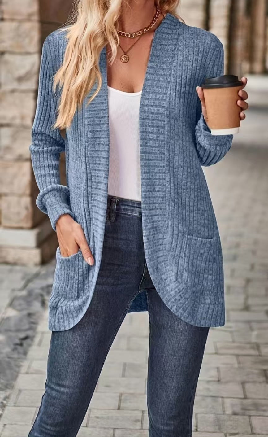 Damen Strickjacke mit offenen Front und praktischen Taschen R&B