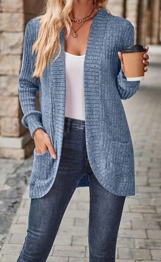 Damen Strickjacke mit offenen Front und praktischen Taschen R&B