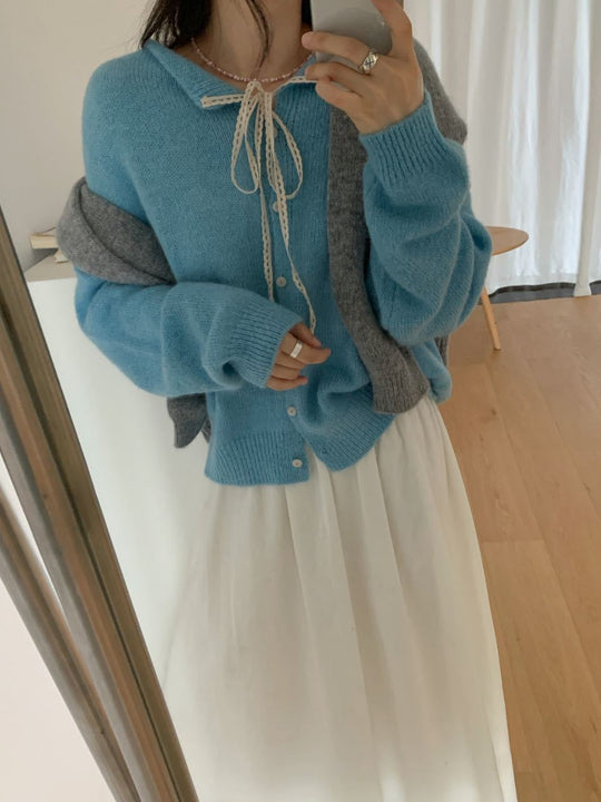 Damen lässiger Strickcardigan mit Kordelzug und feiner Struktur R&B