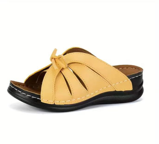 Damen bunte Slip-On Pantoletten mit dekorativem Knoten R&B