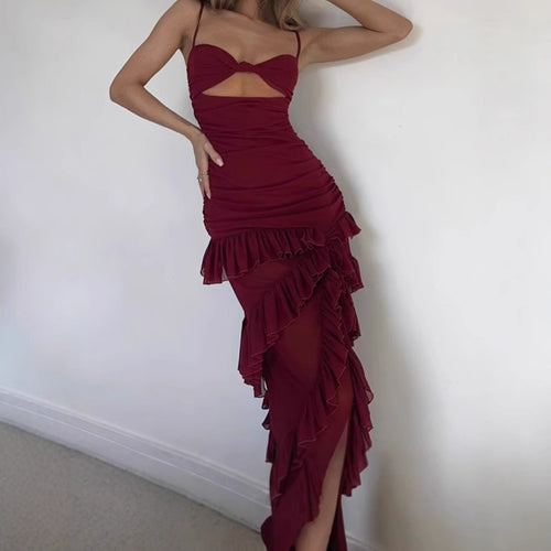 Damen Elegantes Maxikleid mit Spitzendesign und Rüschendetails R&B