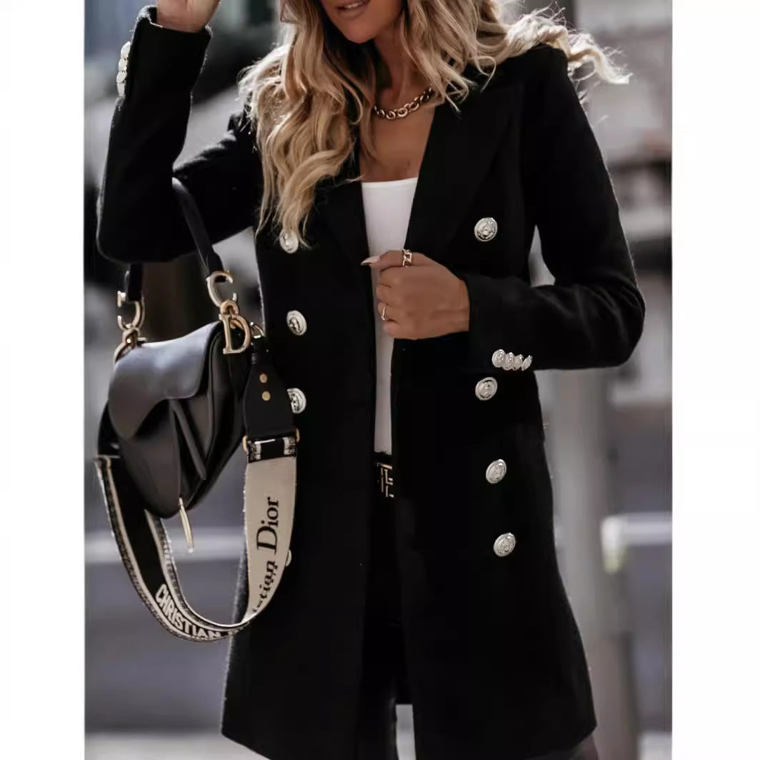 Damen eleganter Wollmantel mit doppelter Knopfleiste R&B