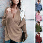 Damen Wickelstrickpullover mit lässigem Schnitt R&B