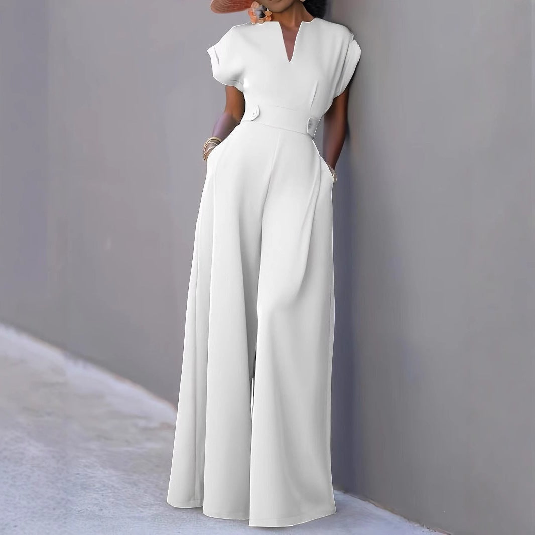 Damen eleganter Jumpsuit mit weitem Bein und praktischen Taschen R&B